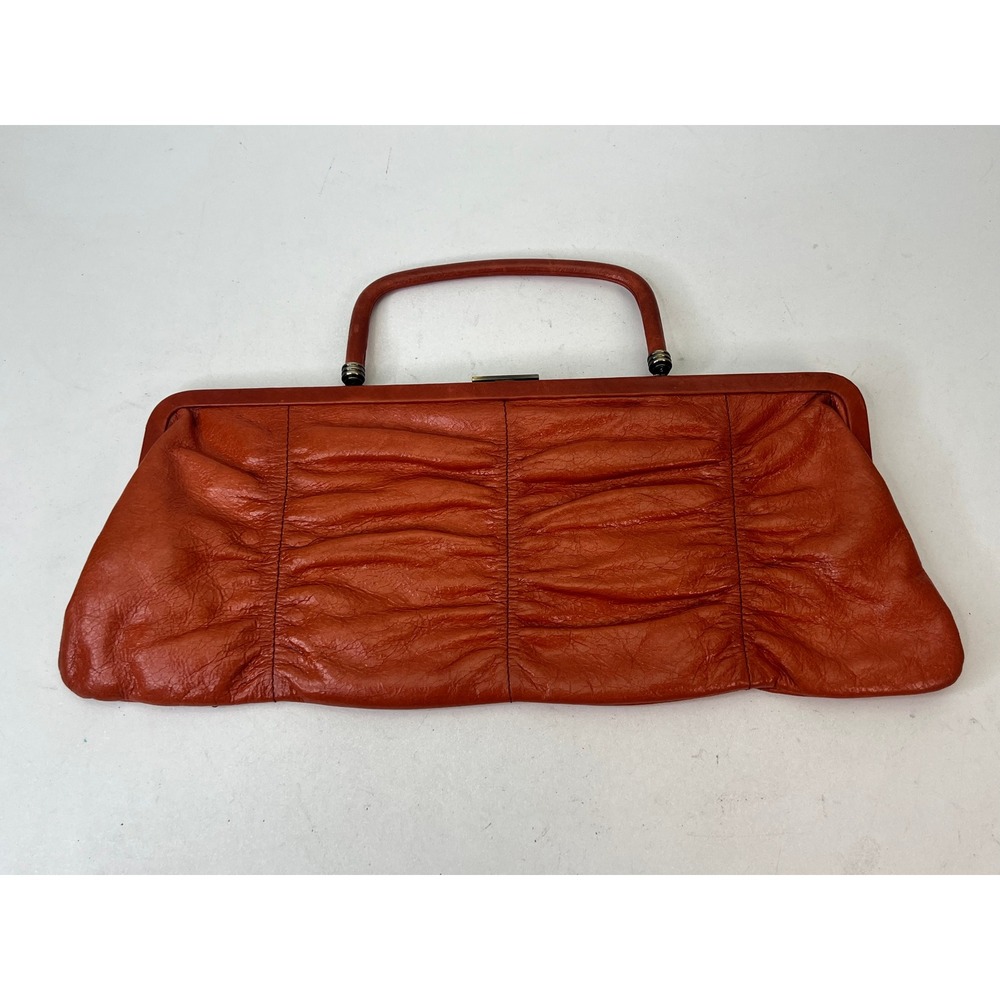 HOBO International Leather Baguette Frame Purse Ruched Orange Boho